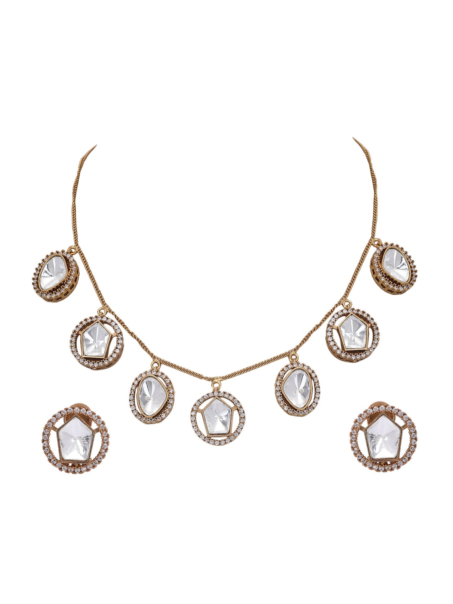 Classic Polki Chic Necklace Set - Auraa Trends - Necklace Set - # - Auraa Trends - Classic Polki Chic Necklace Set