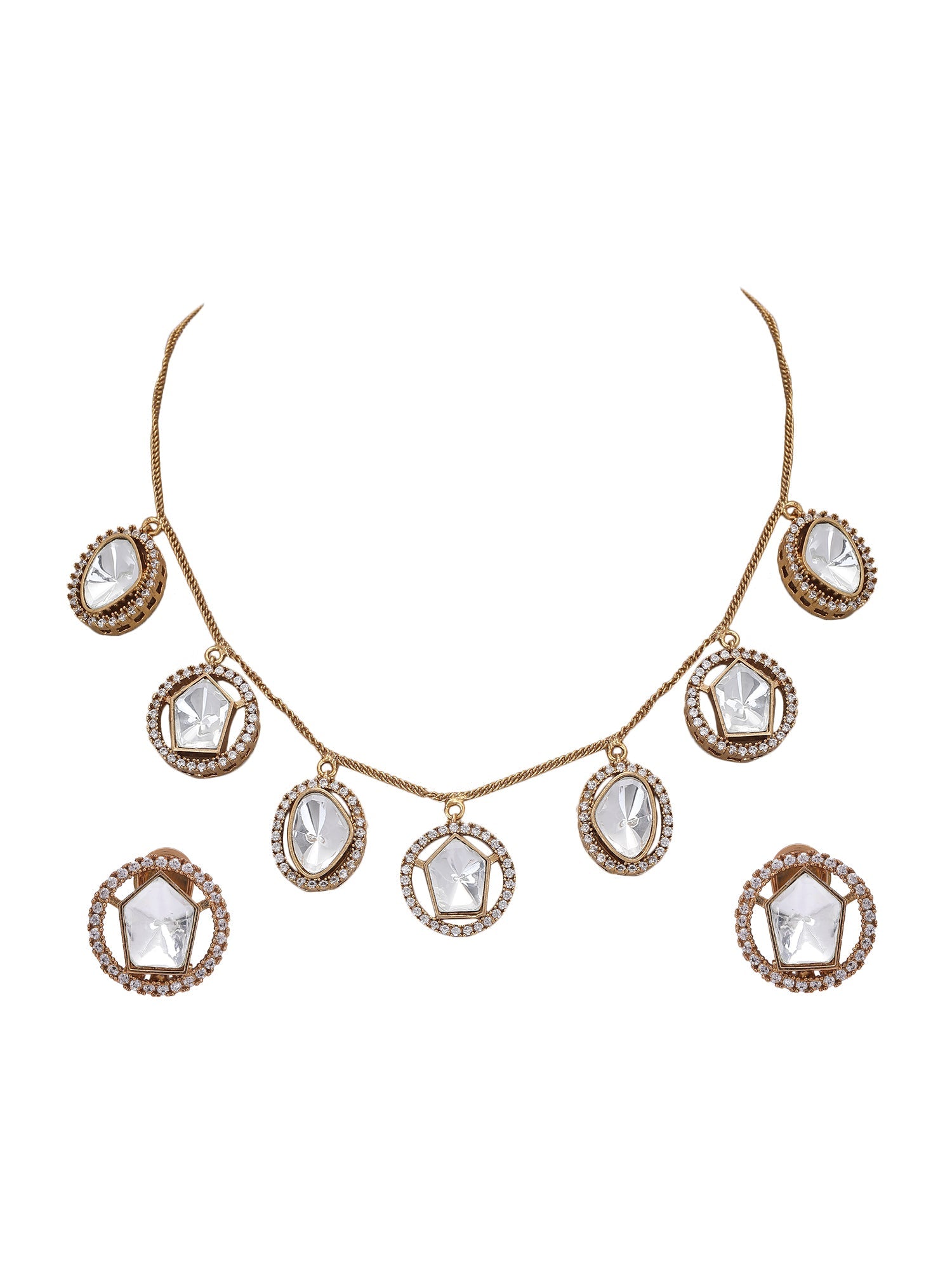 Classic Polki Chic Necklace Set - Auraa Trends - Necklace Set - # - Auraa Trends - Classic Polki Chic Necklace Set