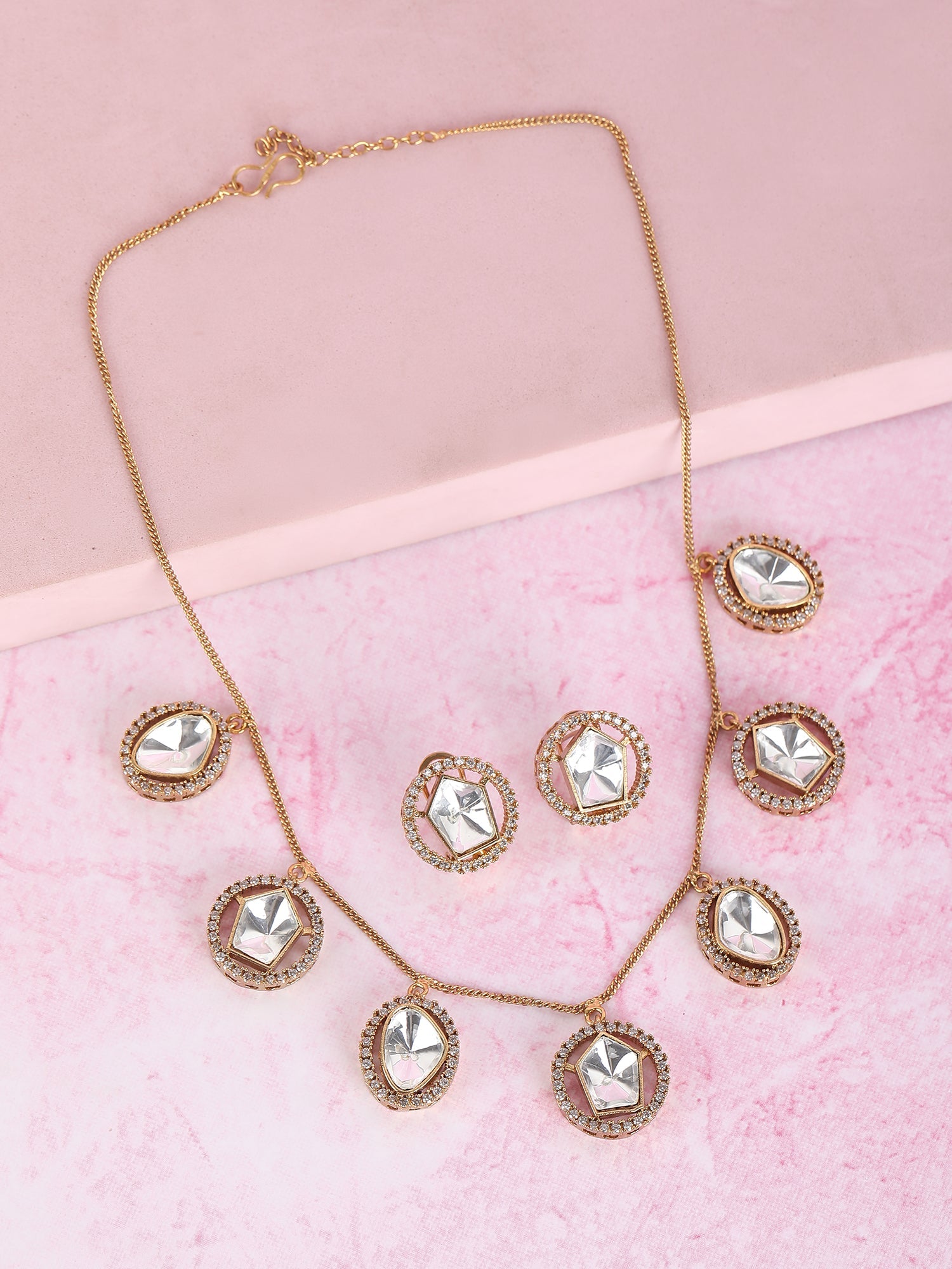 Classic Polki Chic Necklace Set - Auraa Trends - Necklace Set - # - Auraa Trends - Classic Polki Chic Necklace Set