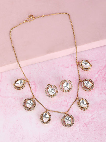 Classic Polki Chic Necklace Set - Auraa Trends - Necklace Set - # - Auraa Trends - Classic Polki Chic Necklace Set