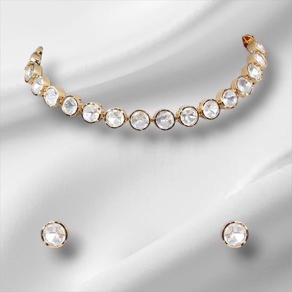 Classic Polki Kundan Necklace &amp; Stud Earrings Set - Auraa Trends - Choker - # - Auraa Trends - Classic Polki Kundan Necklace &amp; Stud Earrings Set