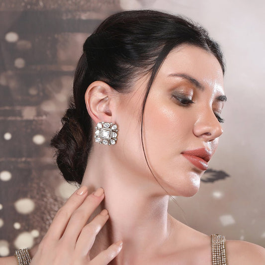 Classic Square Polki Stud Earrings - Auraa Trends - Studs - # - Auraa Trends - Buy Classic Square Polki Stud Earrings