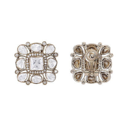 Classic Square Polki Stud Earrings - Auraa Trends - Studs - # - Auraa Trends - Buy Polki Stud Earrings