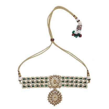 Crafted Green Choker Necklace Set With Matching Earrings - Auraa Trends - Choker - Buy necklace set with matching earrings