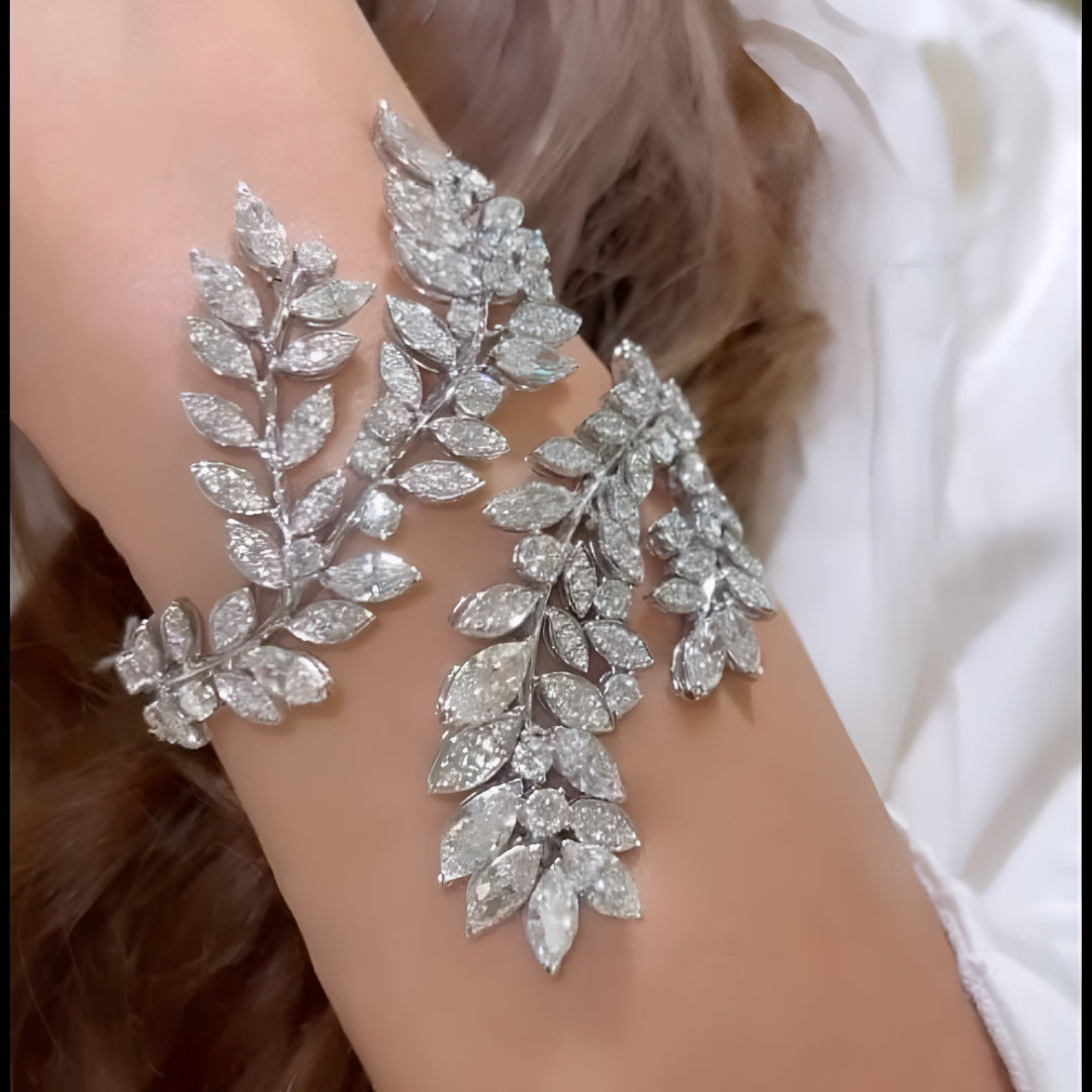 Silver CZ Leaf Design Arm Cuff Bracelet