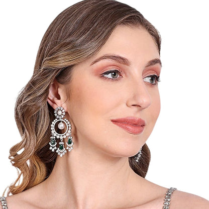 Silver Zircon Pearl Chandelier Earrings