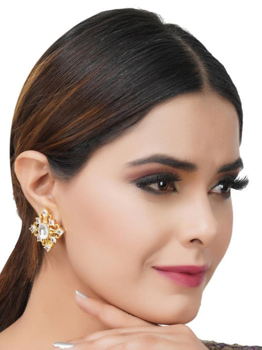 White Contemporary Kundan Studs Earrings
