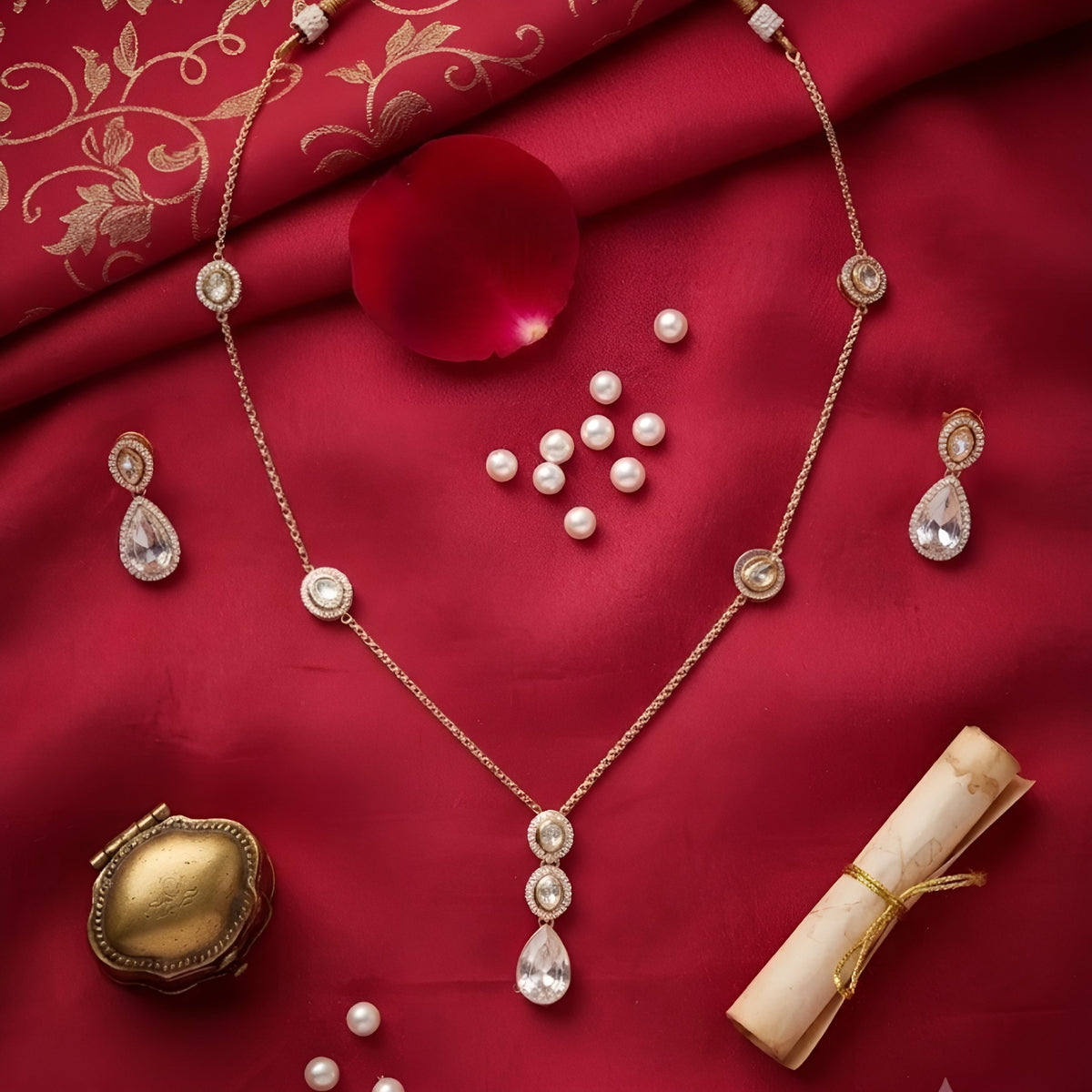 American Diamond teardrop pendant necklace set with earrings