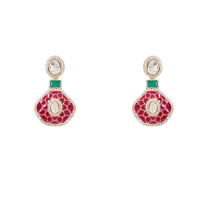 Pink and Green Kundan Choker Set with Earrings
