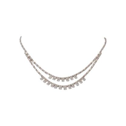 Elegant American Diamond Necklace and Earrings Set Displayed on Red Velvet Stand