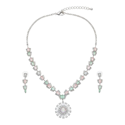 ALT Text:

"Elegant diamond necklace and earrings set with sparkling diamonds in a luxurious design – perfect for weddings and special occasions.