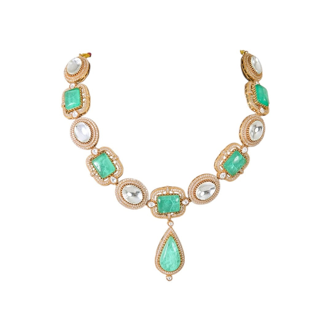 Mint Green Kundan Necklace Set for Women