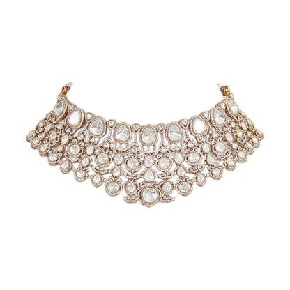 “Traditional gold kundan choker necklace set with matching long earrings for women”