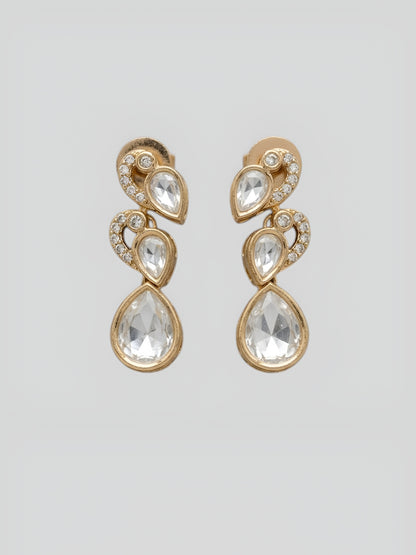 Gold plated kundan teardrop necklace set with matching earrings