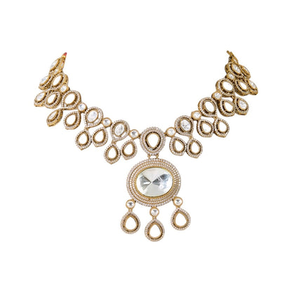 Gold-Toned Kundan Polki Bridal Necklace Set with Matching Earrings