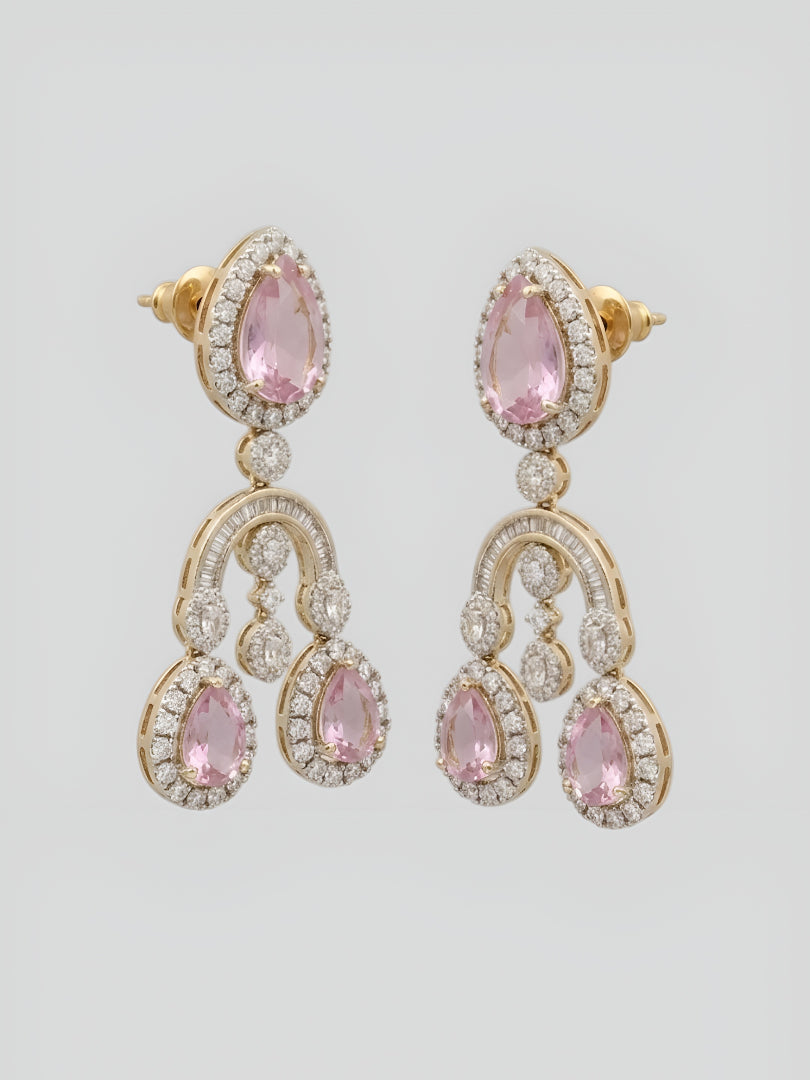 Pink stone kundan necklace set with matching chandelier earrings