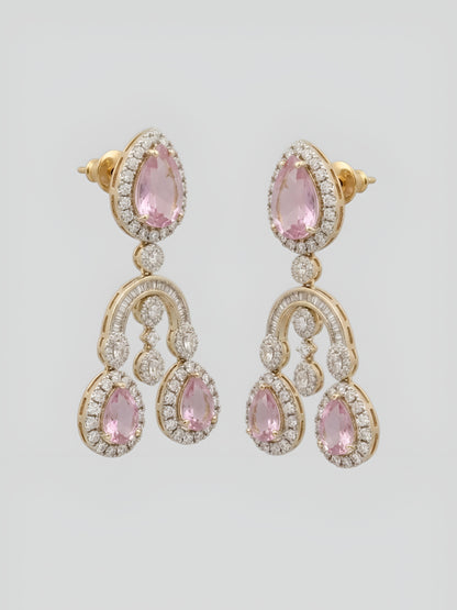 Pink stone kundan necklace set with matching chandelier earrings