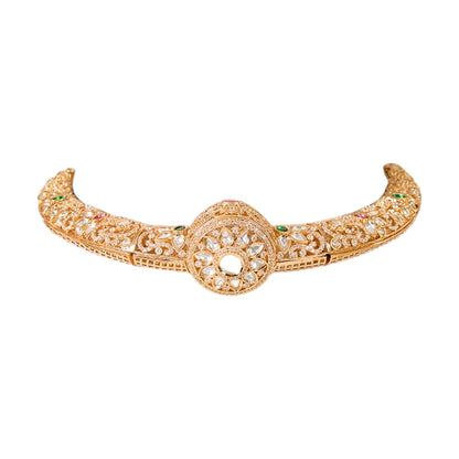 Antique Gold Kundan Choker Belt Necklace Set with Round Stud Earrings