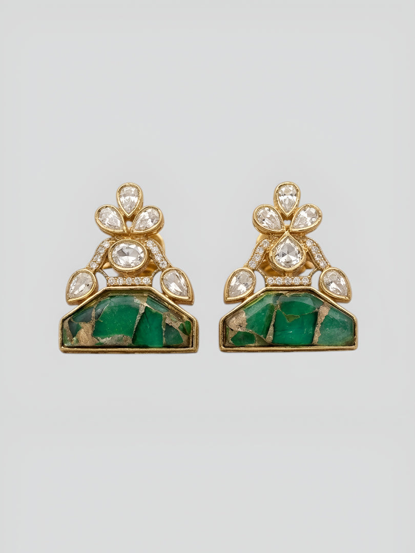 Green stone kundan choker necklace set with matching earrings