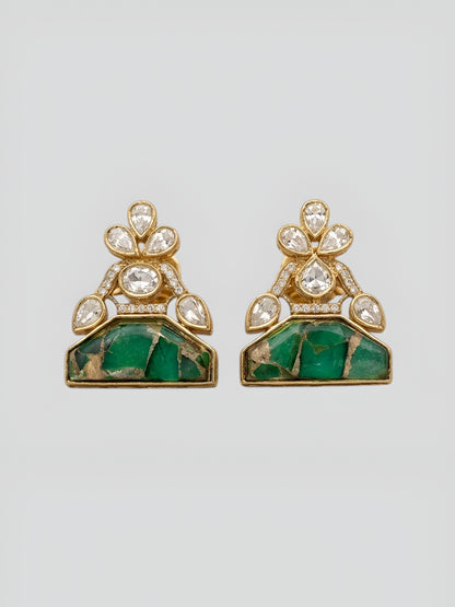 Green stone kundan choker necklace set with matching earrings