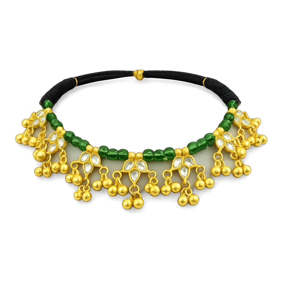 Traditional Gold-Plated Green Beaded Kundan Choker Necklace for Women