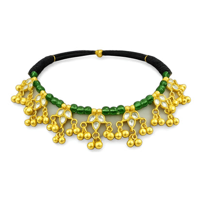 Traditional Gold-Plated Green Beaded Kundan Choker Necklace for Women