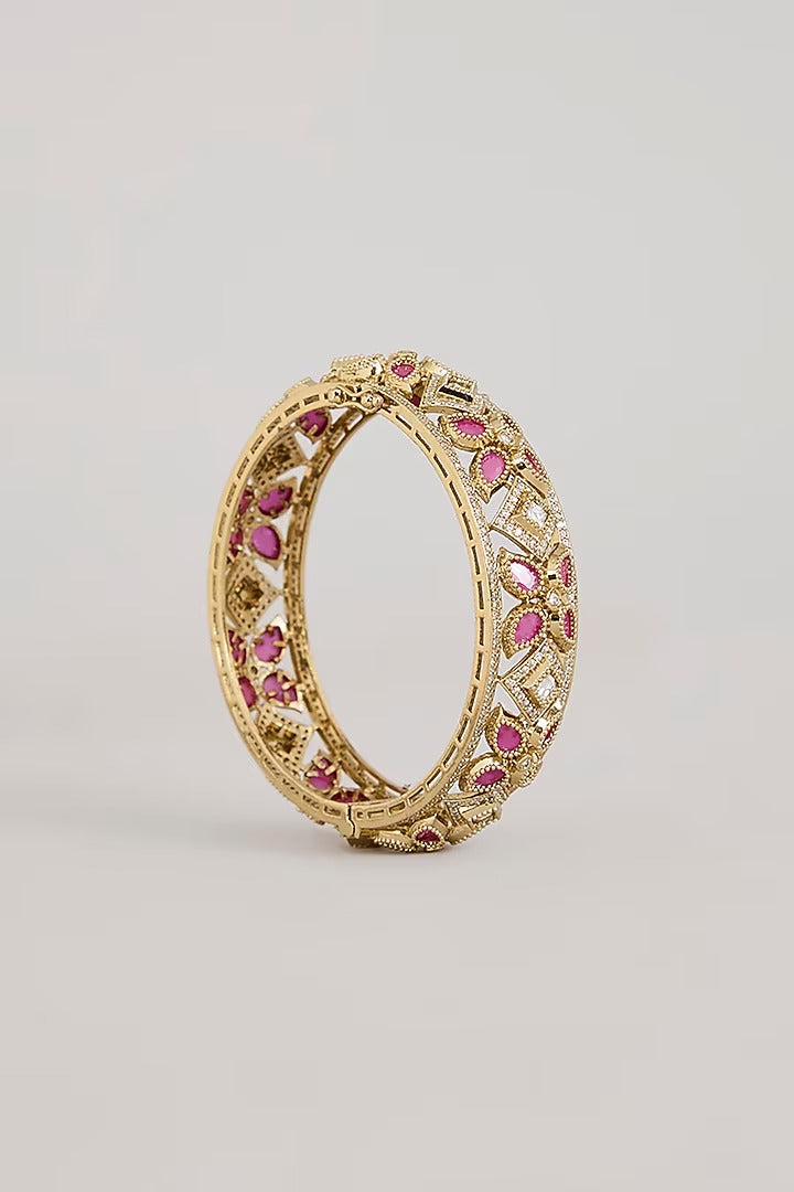 "Gold Kundan bangle set with ruby stones – bridal jewelry"