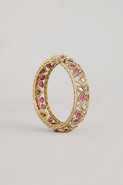 "Gold Kundan bangle set with ruby stones – bridal jewelry"