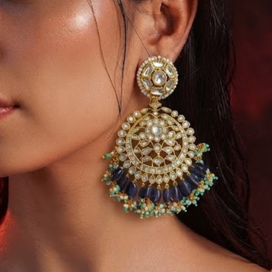 Navy Blue Bead Chandbali for Weddings & Festive Wear