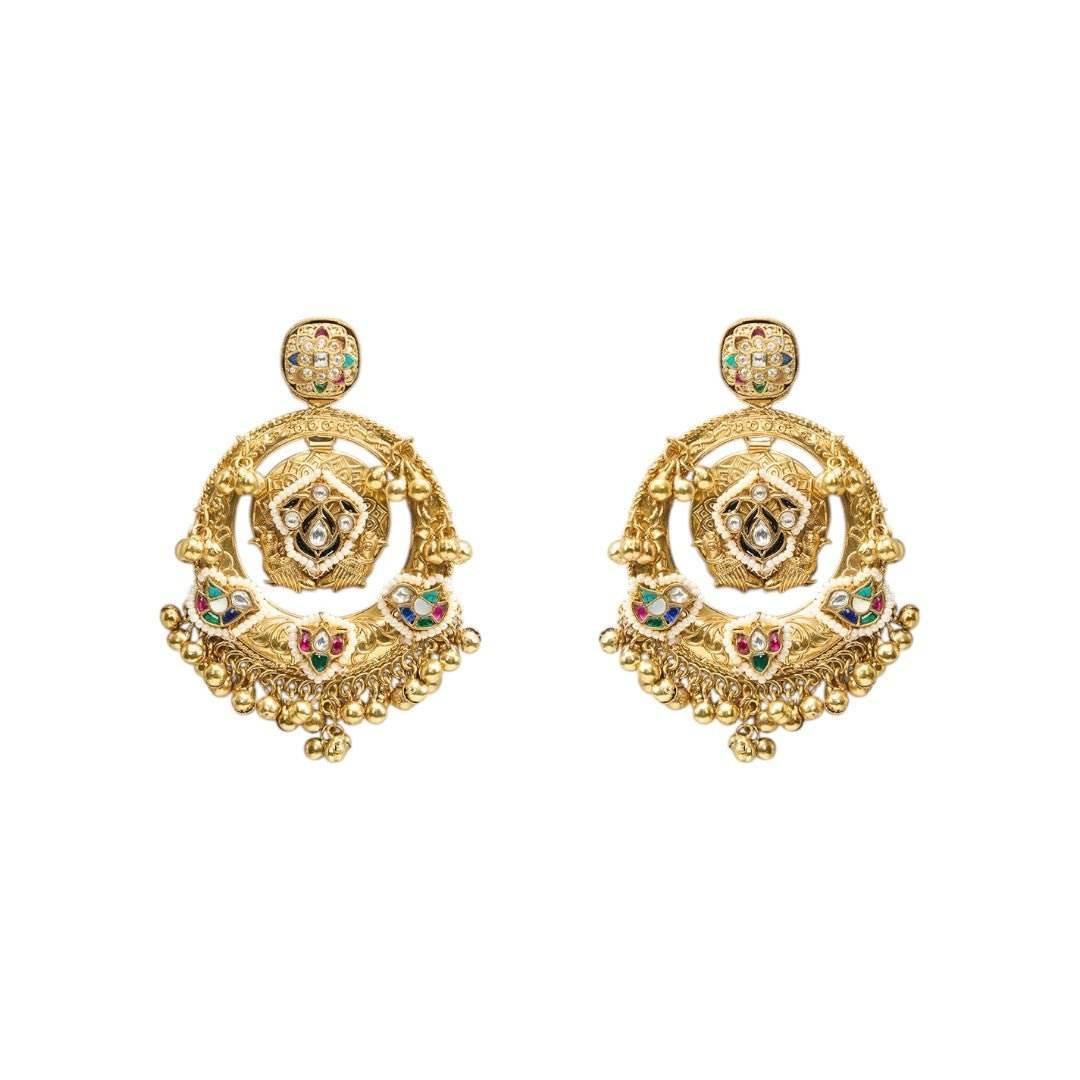 Dainty Gold-Plated Chandbali Earrings with Multicolor Details - Auraa Trends