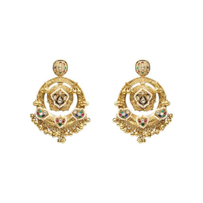 Dainty Gold-Plated Chandbali Earrings with Multicolor Details - Auraa Trends
