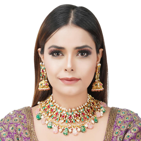 Dazzling Kundan Necklace Set 22KT Gold Plated - Auraa Trends - Necklace Set - Dazzling Kundan Necklace Set 22KT Gold Plated