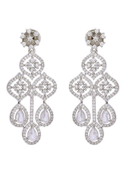 Dazzling Rhodium Plated American Diamond Necklace Set - Auraa Trends - Dazzling Rhodium Plated American Diamond earrings set