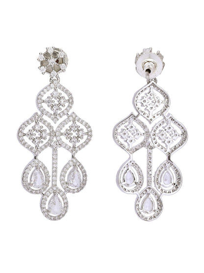 Dazzling Rhodium Plated American Diamond Necklace Set - Auraa Trends - Dazzling Rhodium Plated American Diamond earrings sets