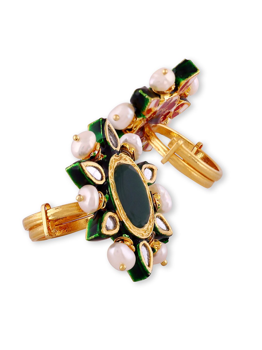 Dazzling Sterling Silver Gold Plated Kundan Ring - Auraa Trends - Rings - # - Auraa Trends - Gold Plated Kundan Rings