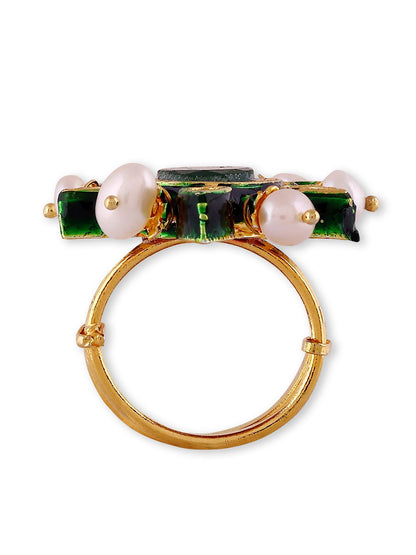 Dazzling Sterling Silver Gold Plated Kundan Ring - Auraa Trends - Rings - # - Auraa Trends - Gold Plated Kundan Ring