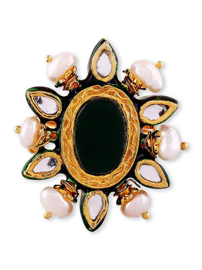 Dazzling Sterling Silver Gold Plated Kundan Ring - Auraa Trends - Rings - # - Auraa Trends - Shop Gold Plated Kundan Ring