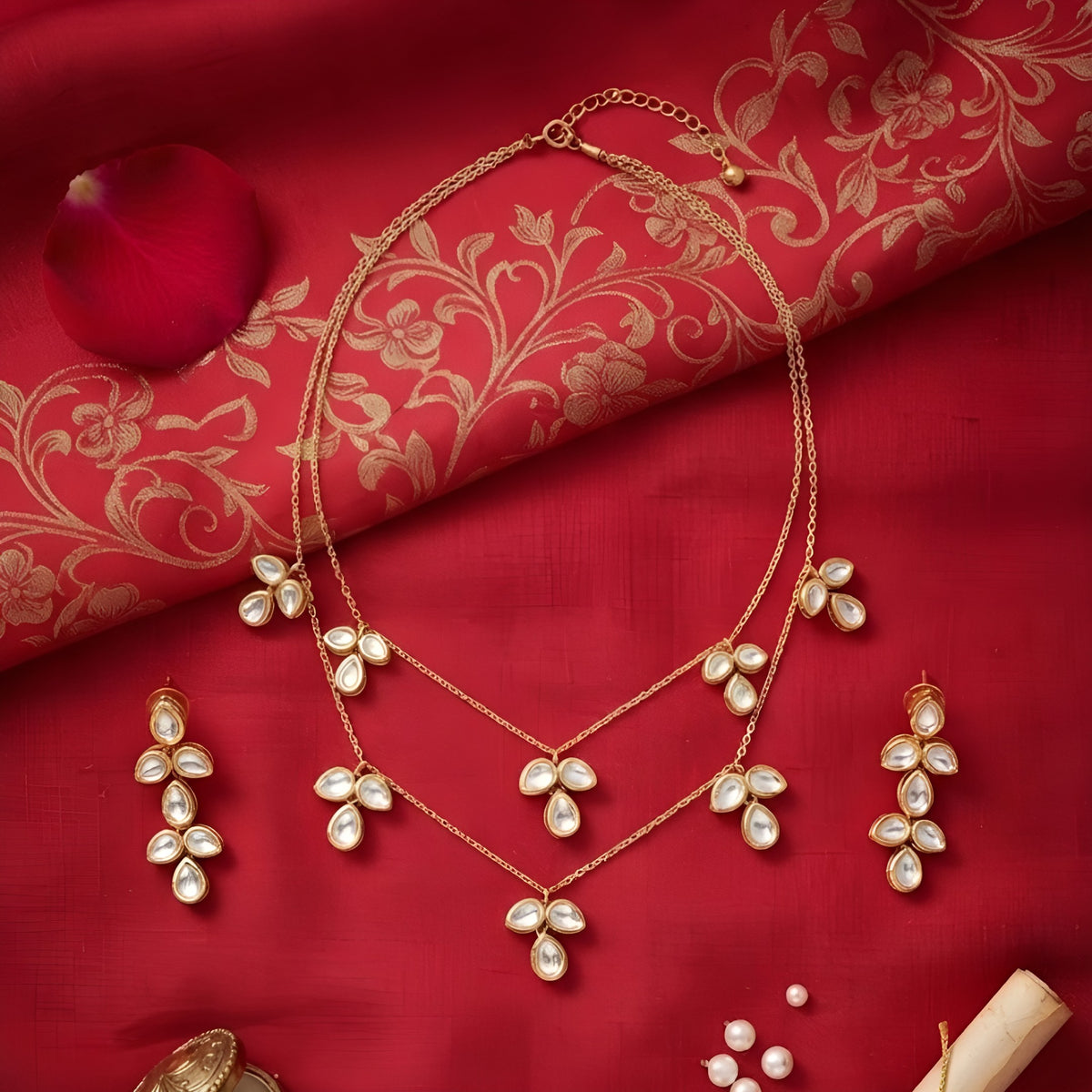 American Diamond floral necklace set with matching earrings