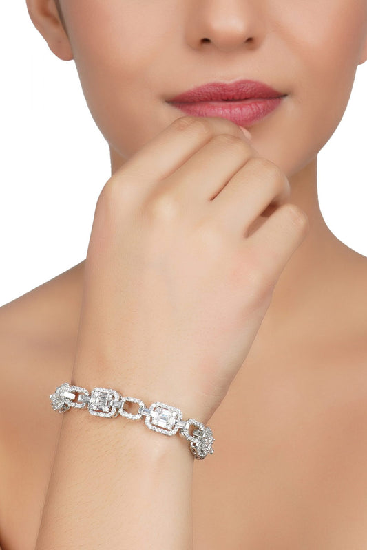 Delicate Silver Finish Diamond Studded Bracelet - Auraa Trends - Bracelet - American Diamond American Diamond bracelet