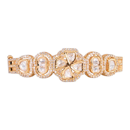 Designer Gold - Plated Kundan Bangle with Diamond - Cut Detailing for Women - Auraa Trends - Bangles -  - Auraa Trends - Designer Gold - Plated Kundan Bangle with Diamond - Cut Detailing for Women