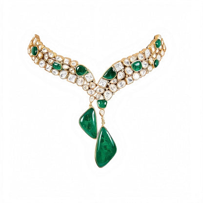 Designer Green Stone & Pearl Studded Choker Necklace Set with Drop Earrings for Women - Auraa Trends
