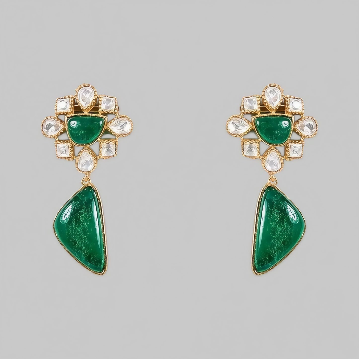 Designer Green Stone & Pearl Studded Choker Necklace Set with Drop Earrings for Women - Auraa Trends