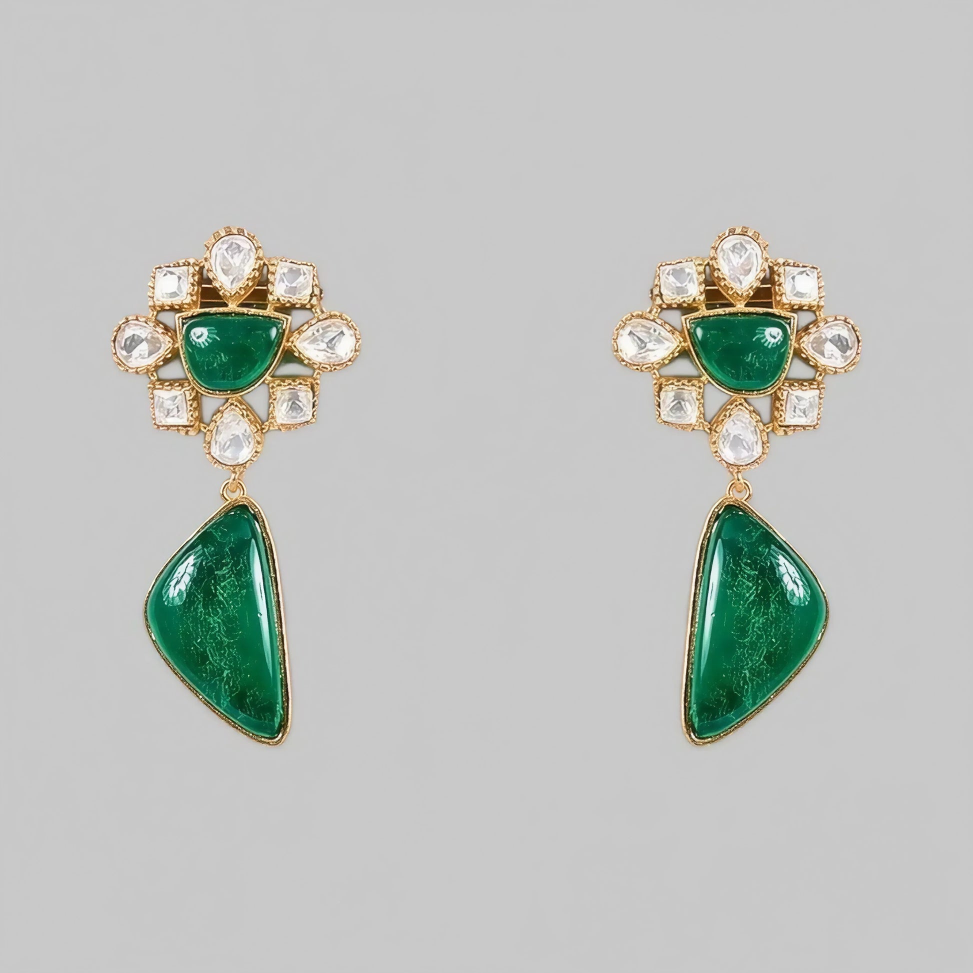 Designer Green Stone & Pearl Studded Choker Necklace Set with Drop Earrings for Women - Auraa Trends