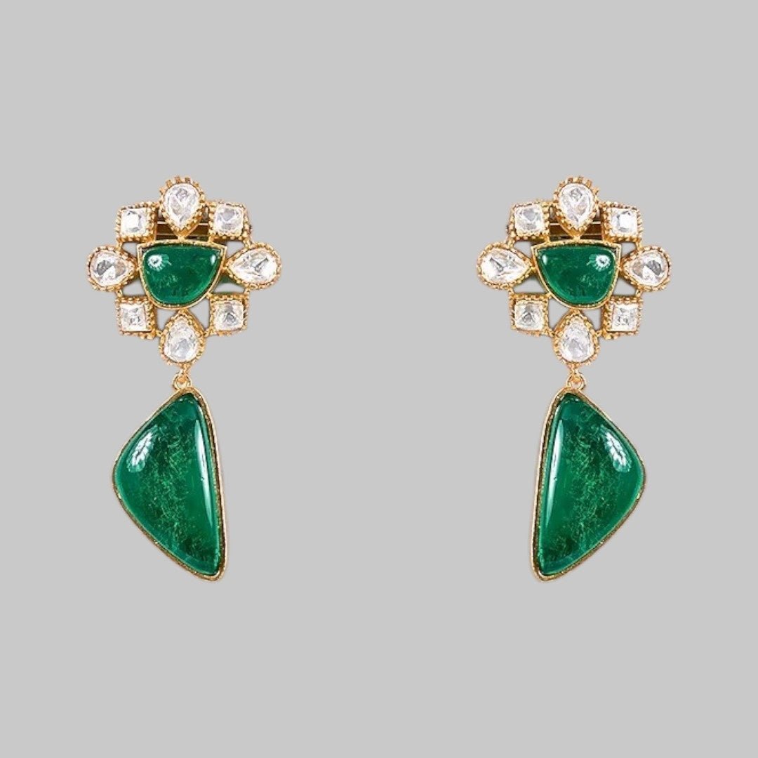 Designer Green Stone & Pearl Studded Choker Necklace Set with Drop Earrings for Women - Auraa Trends - Necklace Set -  - Auraa Trends - "Traditional gold - plated choker necklace set with green tear - drop stones and pearl detailing, paired with matching earrings – perfect for weddings and festive wear"