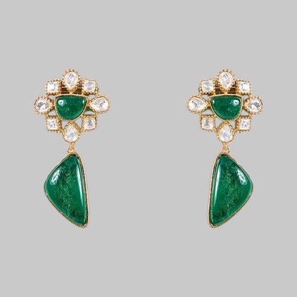 Designer Green Stone & Pearl Studded Choker Necklace Set with Drop Earrings for Women - Auraa Trends - Necklace Set -  - Auraa Trends - "Traditional gold - plated choker necklace set with green tear - drop stones and pearl detailing, paired with matching earrings – perfect for weddings and festive wear"