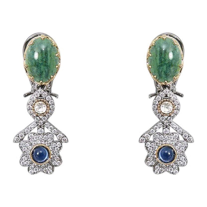 Designer Multicolor Polki Kundan Choker Necklace Set with Earrings for Women - Auraa Trends - Necklace Set -  - Auraa Trends - Woman wearing a handcrafted multicolor polki kundan choker necklace set with matching earrings, paired with a pastel embroidered saree.