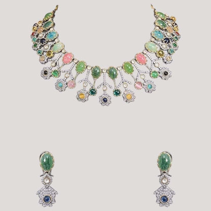 Designer Multicolor Polki Kundan Choker Necklace Set with Earrings for Women - Auraa Trends