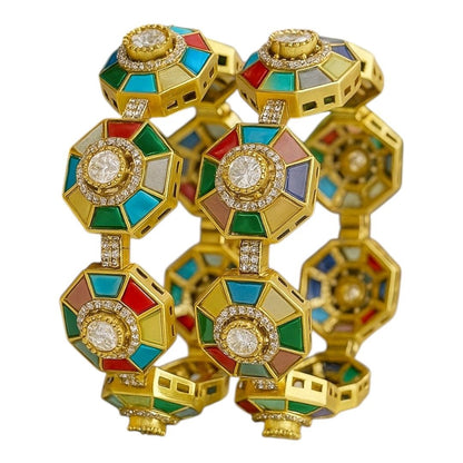 Designer Multicolour Octagon Bangles with Kundan Stones & Gold - Plated Finish for Women - Auraa Trends - Bangles -  - Auraa Trends - Gold - plated multicolour octagon bangles with kundan stones – festive bridal jewelry for women
