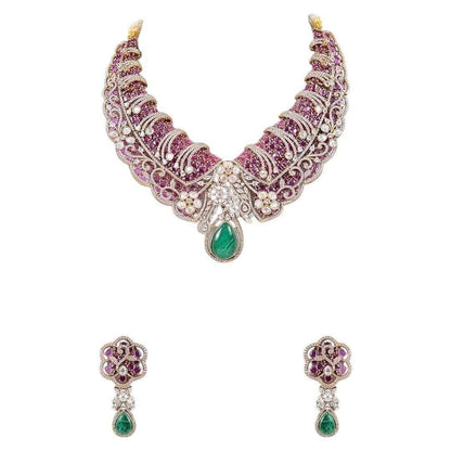 Designer Ruby & Green Stone Kundan Statement Necklace Set with Drop Earrings for Women - Auraa Trends