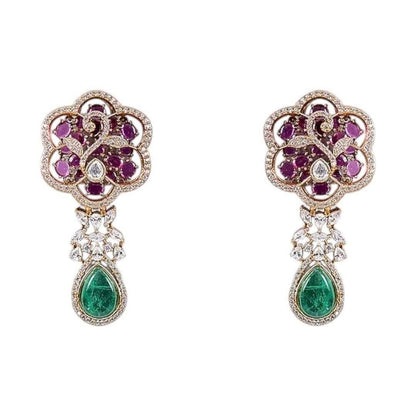 Designer Ruby & Green Stone Kundan Statement Necklace Set with Drop Earrings for Women - Auraa Trends